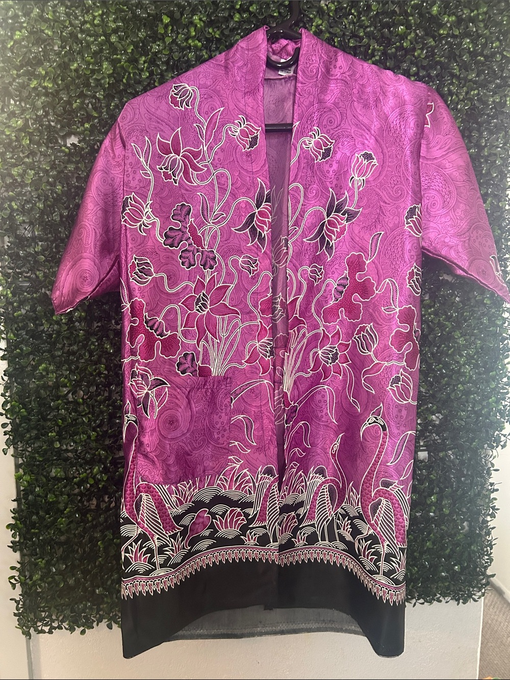 Kids Purple Floral Satin Kimono Jacket